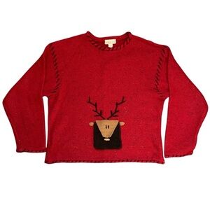 VINTAGE Women's Cozy Holiday Red Christmas Reindeer Knit Wool Blend Sweater Sz S